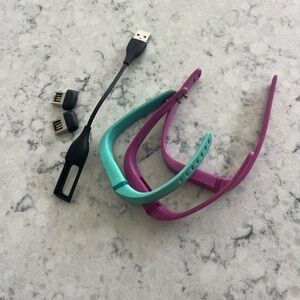 3 WRISTBANDS And Charger 2 Clasp FitBit Flex Wireless Fitness Tracking Pink Teal